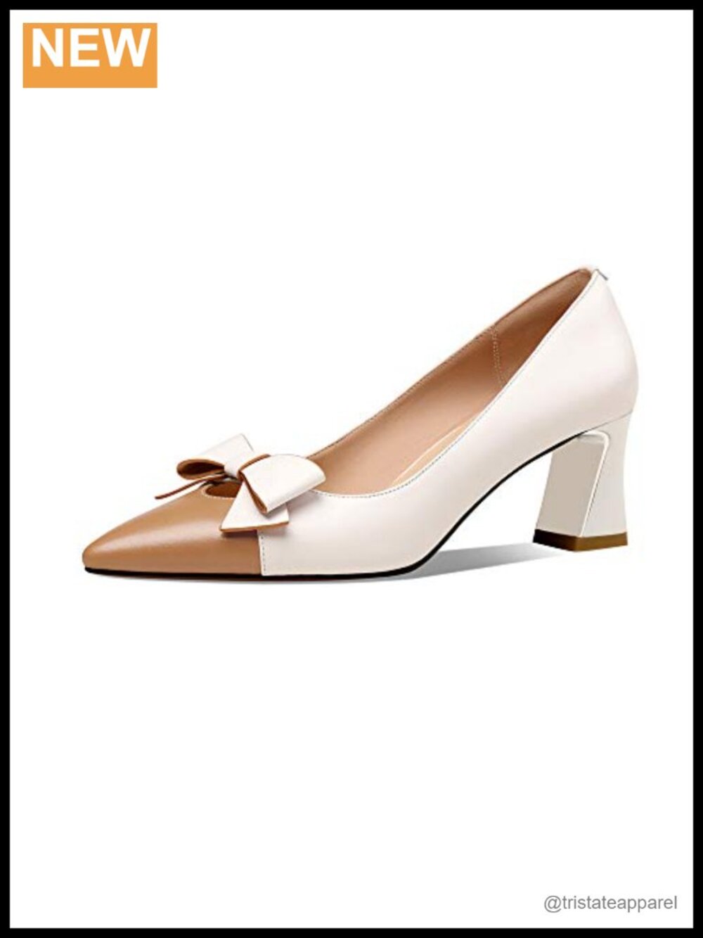 Women's Genuine Leather Pointed Toe Bowknot Block Heel Pumps